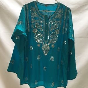 Nordstrom Airy Deep Aqua silk tunic size XL